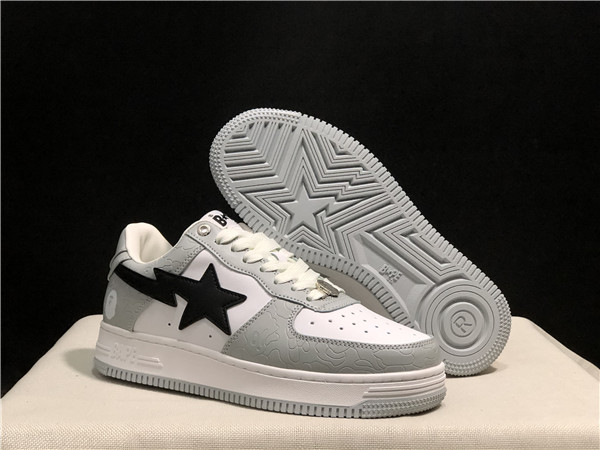 Women's Bape Sta Low Top Leather Gray/White Shoes 023